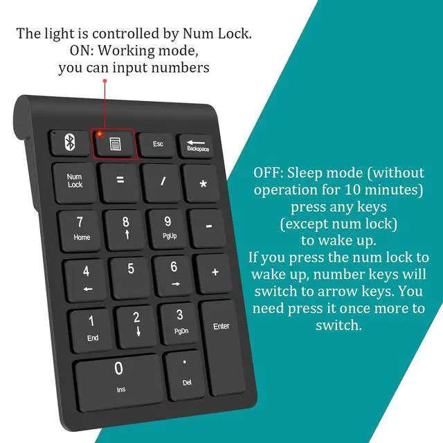 Alt view image 6 of 7 - Bluetooth Number Pad, Wireless 10 Keys USB Number Numeric Keypad for Laptop, 22 Keys Extensions Numpad Keyboard Computer Laptop Accessories (NO Receiver)