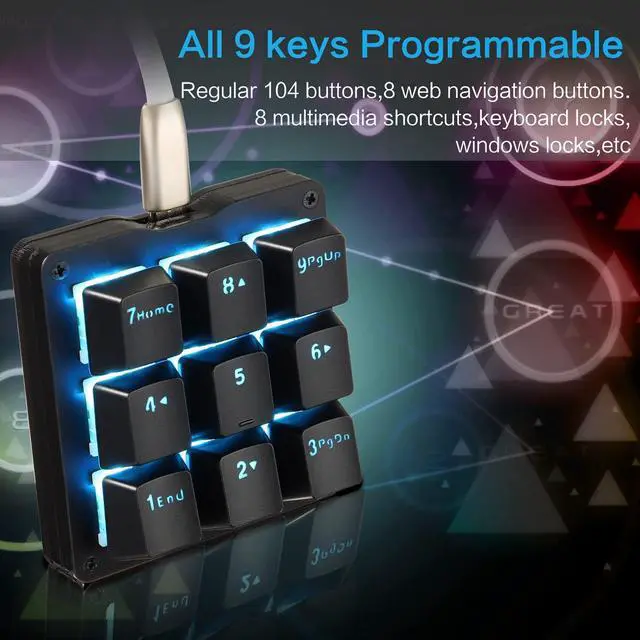 Alt view image 3 of 7 - Mechanical Numpad Macro Keyboard, 9-Key Numeric Keypad LED Backlit Gaming Keyboard, Fully Programmable Number Pad Keyboard, Computer High Ground Mechanical Macro Number Keypad