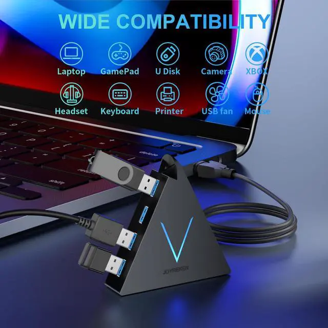 Alt view image 3 of 7 - 4-Port USB 3.0 Hub, FlyingVHUB USB Hub Tower with 2 ft Extended Cable,USB Splitter for Laptop,PC,PS4,PS5,Xbox,Mouse,Keyboard, Flash Drive, U-Disk (Black)