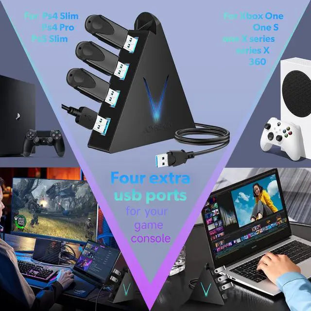 Alt view image 4 of 7 - 4-Port USB 3.0 Hub, FlyingVHUB USB Hub Tower with 2 ft Extended Cable,USB Splitter for Laptop,PC,PS4,PS5,Xbox,Mouse,Keyboard, Flash Drive, U-Disk (Black)