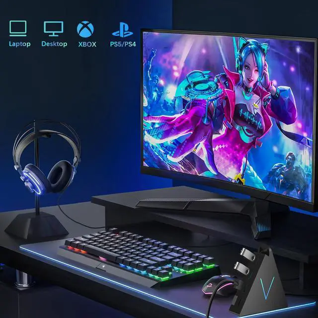 Alt view image 6 of 7 - 4-Port USB 3.0 Hub, FlyingVHUB USB Hub Tower with 2 ft Extended Cable,USB Splitter for Laptop,PC,PS4,PS5,Xbox,Mouse,Keyboard, Flash Drive, U-Disk (Black)