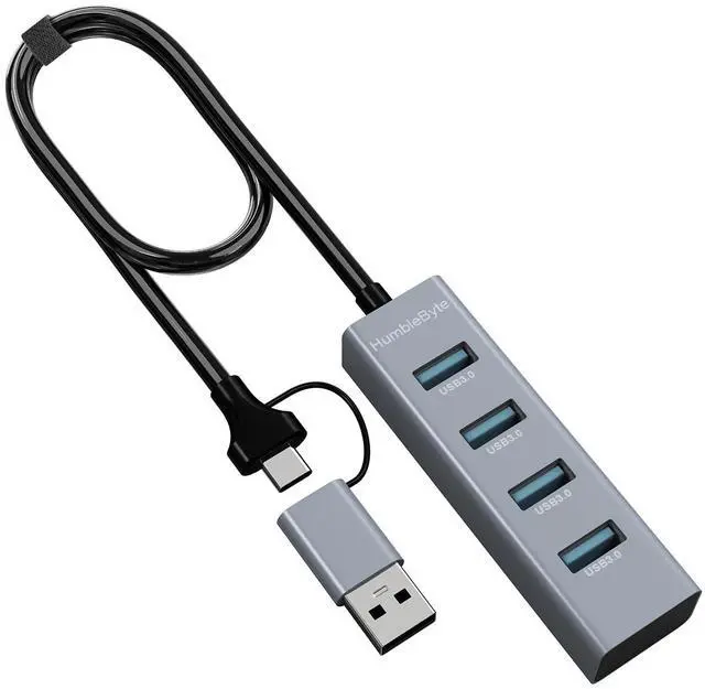 Main image of 4-Port USB 3.0 Hub,Aluminum USB Port Extender, 2 Ft Long Cable USB Splitter, 5Gpbs Data Transfer, Gray, for Laptop, PC, MacBook, MAC, Mobile HDD, Mouse, Keyboard, Flash Drive,and More...