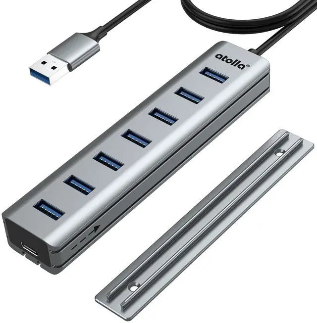 Main image of 7-Port USB 3.0 Hub with Removable Sliding Rails - High-Speed Data Splitter for Desk Organization & Stable Connection, Compatible with MacBook, Laptop, PS4, PC