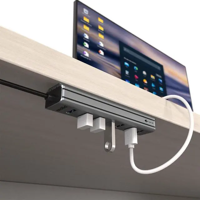 Alt view image 2 of 7 - 7-Port USB 3.0 Hub with Removable Sliding Rails - High-Speed Data Splitter for Desk Organization & Stable Connection, Compatible with MacBook, Laptop, PS4, PC