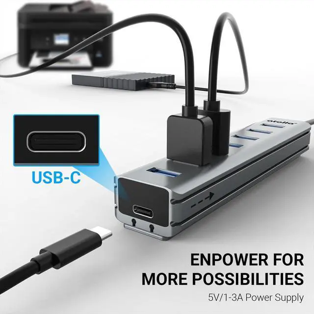 Alt view image 5 of 7 - 7-Port USB 3.0 Hub with Removable Sliding Rails - High-Speed Data Splitter for Desk Organization & Stable Connection, Compatible with MacBook, Laptop, PS4, PC