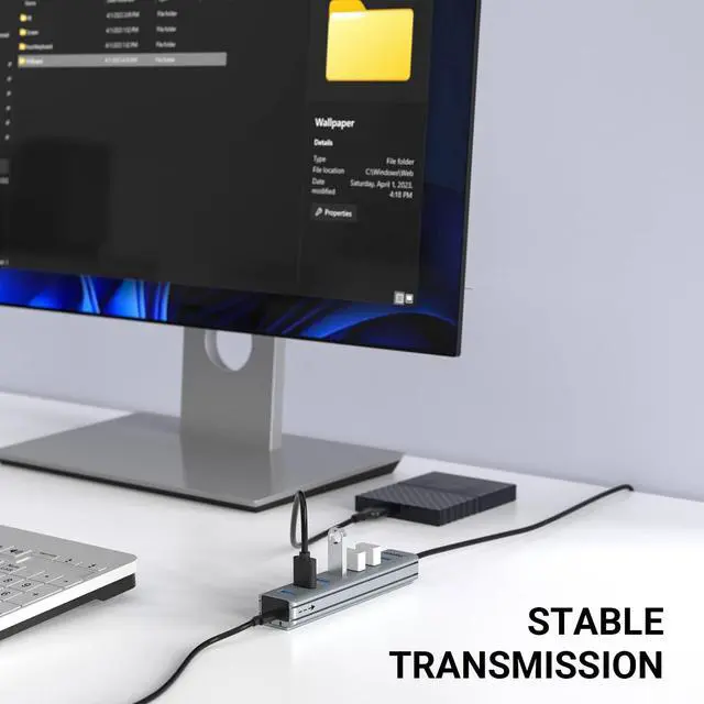 Alt view image 6 of 7 - 7-Port USB 3.0 Hub with Removable Sliding Rails - High-Speed Data Splitter for Desk Organization & Stable Connection, Compatible with MacBook, Laptop, PS4, PC