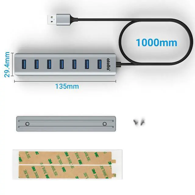 Alt view image 7 of 7 - 7-Port USB 3.0 Hub with Removable Sliding Rails - High-Speed Data Splitter for Desk Organization & Stable Connection, Compatible with MacBook, Laptop, PS4, PC
