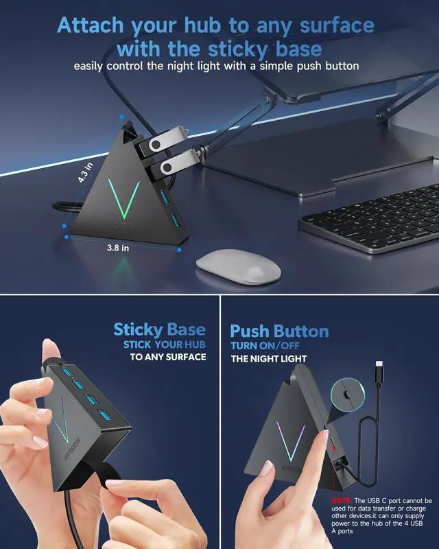 Alt view image 3 of 7 - USB C Hub 4 Ports ,USBC to USB Hub with 2FT Extended Cable,Type C to USB Adapter for MacBook Pro/Mini,iMac,Surface,Gaming Laptops,PS5,Flash Drive,Thumb Drives,Mouse,Keyboard(Black)