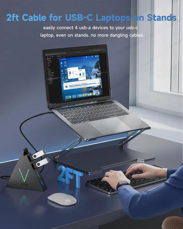 Alt view image 5 of 7 - USB C Hub 4 Ports ,USBC to USB Hub with 2FT Extended Cable,Type C to USB Adapter for MacBook Pro/Mini,iMac,Surface,Gaming Laptops,PS5,Flash Drive,Thumb Drives,Mouse,Keyboard(Black)