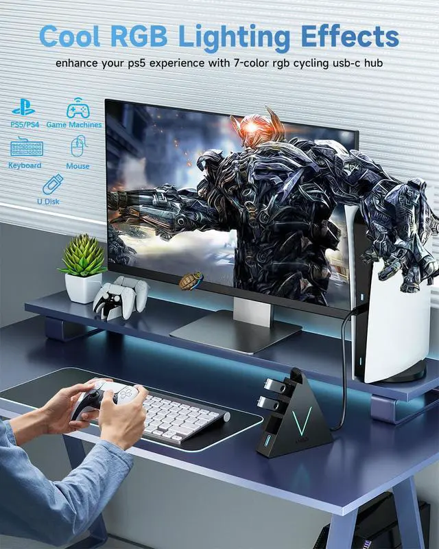 Alt view image 7 of 7 - USB C Hub 4 Ports ,USBC to USB Hub with 2FT Extended Cable,Type C to USB Adapter for MacBook Pro/Mini,iMac,Surface,Gaming Laptops,PS5,Flash Drive,Thumb Drives,Mouse,Keyboard(Black)