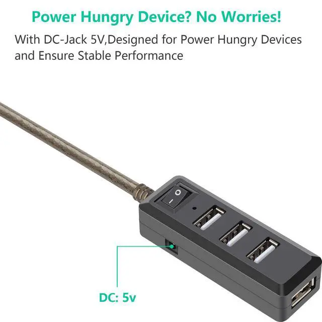 Alt view image 3 of 4 - USB 2.0 Hub 4 Port USB Data Hub Extended Cable Compatible for MacBook Pro, iMac, PC, Laptop, USB Flash Drives (10FT/3M)