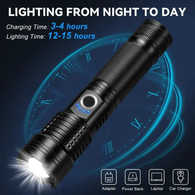 Alt view image 4 of 7 - Rechargeable Flashlights High Lumens 3 Packs, 99,000 Lumens Super Bright LED Flash Light with 5 Modes Adjustable LED Flashlight, High Powered Flashlight for Home Camping Outdoor