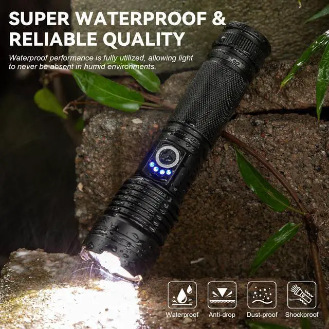 Alt view image 7 of 7 - Rechargeable Flashlights High Lumens 3 Packs, 99,000 Lumens Super Bright LED Flash Light with 5 Modes Adjustable LED Flashlight, High Powered Flashlight for Home Camping Outdoor