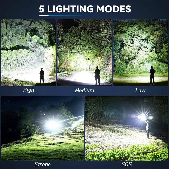 Alt view image 5 of 7 - Rechargeable Flashlights High Lumens 3 Packs, 99,000 Lumens Super Bright LED Flash Light with 5 Modes Adjustable LED Flashlight, High Powered Flashlight for Home Camping Outdoor