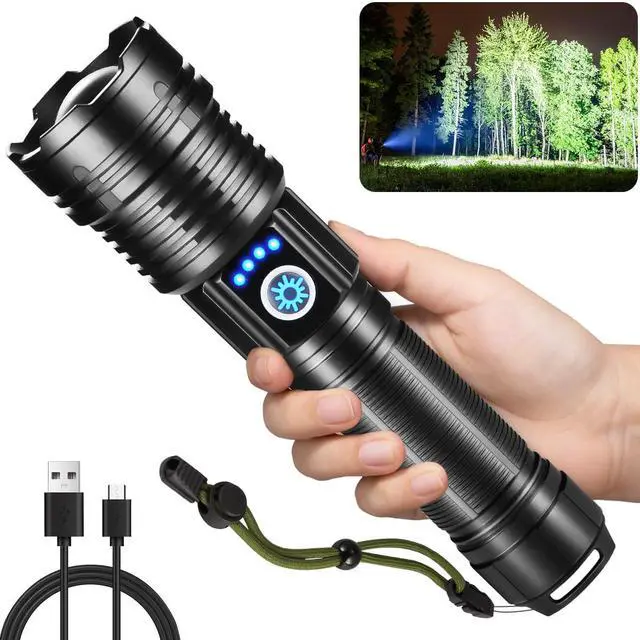 Main image of Flashlights High Lumens Rechargeable, Super Bright Flashlight, Adjustable Tactical Flashlight, 5Mode Flash Light High Powered, Waterproof LED Flashlight for Camping, Hiking, Home, Emergencies
