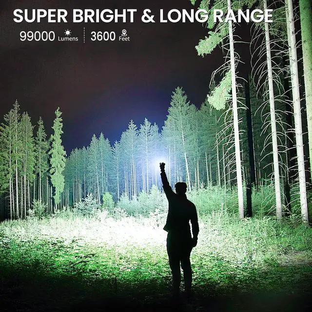 Alt view image 2 of 7 - Rechargeable Flashlights High Lumens, 99,000 Lumen Brightest Led Flashlight with 5 Modes & 15H Long Runtime, Powerful Waterproof Handheld Flash Light, Super Bright Flashlight for Home, Camping