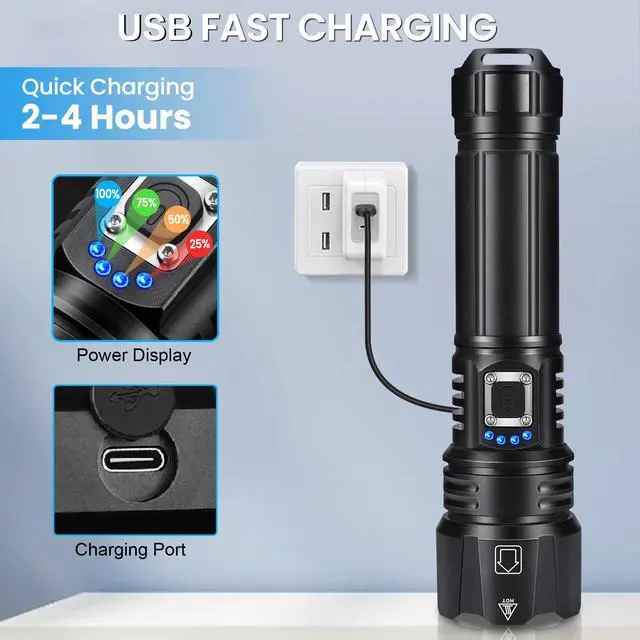 Alt view image 4 of 7 - Rechargeable Flashlights High Lumens, 99,000 Lumen Brightest Led Flashlight with 5 Modes & 15H Long Runtime, Powerful Waterproof Handheld Flash Light, Super Bright Flashlight for Home, Camping