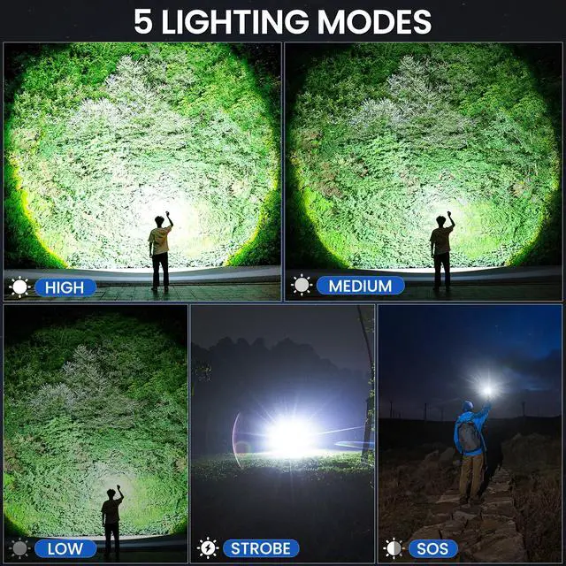 Alt view image 5 of 7 - Rechargeable Flashlights High Lumens, 99,000 Lumen Brightest Led Flashlight with 5 Modes & 15H Long Runtime, Powerful Waterproof Handheld Flash Light, Super Bright Flashlight for Home, Camping