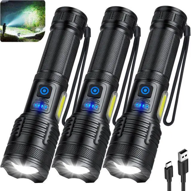 Main image of 3 Pack Rechargeable Flashlights 90,000 High Lumen, Ultra Bright LED Flash Light for Home, High Powered Flashlights with 7 Light Modes, IPX7 Waterproof for Camping