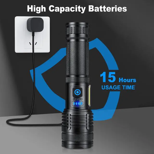 Alt view image 4 of 7 - 3 Pack Rechargeable Flashlights 90,000 High Lumen, Ultra Bright LED Flash Light for Home, High Powered Flashlights with 7 Light Modes, IPX7 Waterproof for Camping