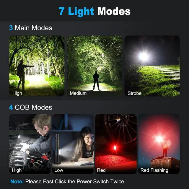 Alt view image 6 of 7 - 3 Pack Rechargeable Flashlights 90,000 High Lumen, Ultra Bright LED Flash Light for Home, High Powered Flashlights with 7 Light Modes, IPX7 Waterproof for Camping