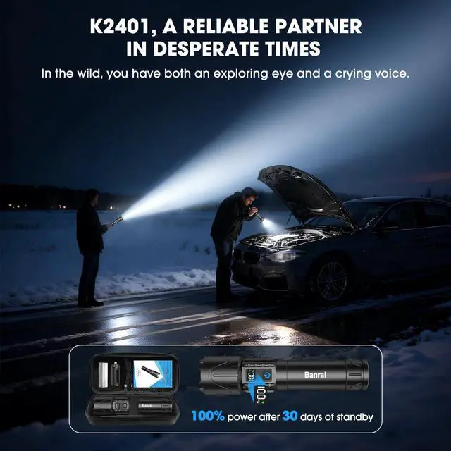 Alt view image 3 of 7 - Rechargeable Tactical Flashlights 2000 High Lumens - 5000mAh Super Bright LED Powerful Flash Light, Waterproof Handheld USB C Flashlight for Home,Car,Camping,Emergencies,5 Modes (2, Black)