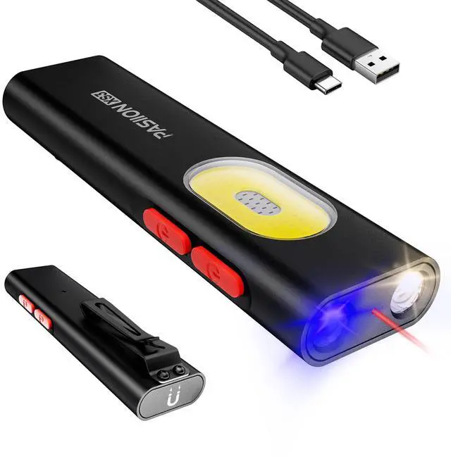 Main image of Rechargeable EDC Flat Flashlight White LED Combo,1400 Lumen Portable Pocket Flashlight 10 Modes Small LED Light with Magnetic Base,USB-C Charging for Outdoors,Emergency,Working