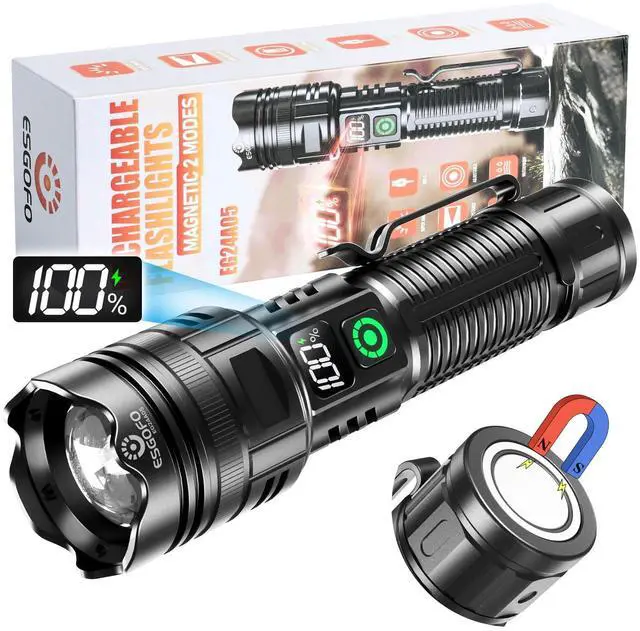 Main image of Rechargeable Flashlights High Lumens 10000 2 Modes High/Low, Super Bright Magnetic LED Flashlight Long Distance 3280FT, Powerful Long Lasting Strong Flash Light USB C with Clip for Hiking