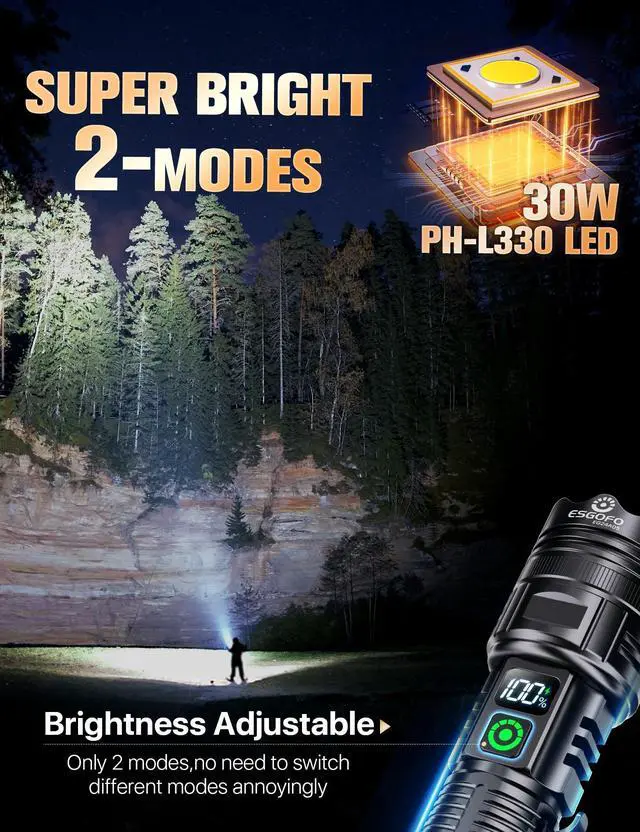 Alt view image 2 of 7 - Rechargeable Flashlights High Lumens 10000 2 Modes High/Low, Super Bright Magnetic LED Flashlight Long Distance 3280FT, Powerful Long Lasting Strong Flash Light USB C with Clip for Hiking