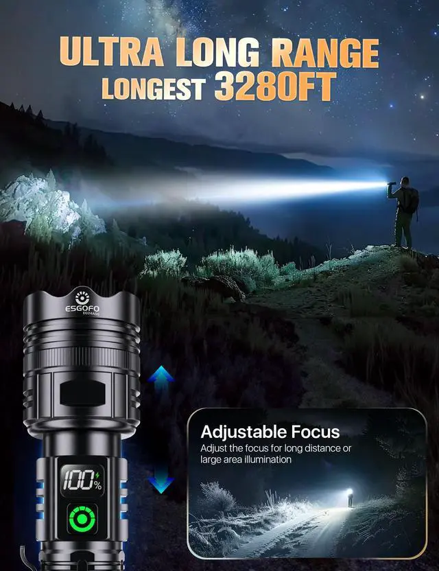 Alt view image 3 of 7 - Rechargeable Flashlights High Lumens 10000 2 Modes High/Low, Super Bright Magnetic LED Flashlight Long Distance 3280FT, Powerful Long Lasting Strong Flash Light USB C with Clip for Hiking