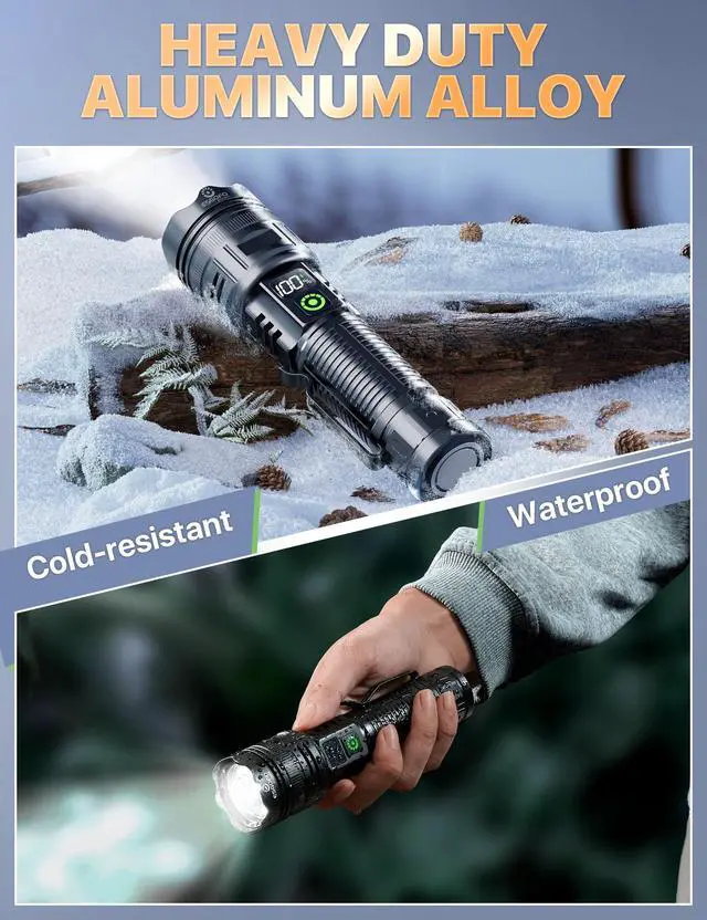 Alt view image 6 of 7 - Rechargeable Flashlights High Lumens 10000 2 Modes High/Low, Super Bright Magnetic LED Flashlight Long Distance 3280FT, Powerful Long Lasting Strong Flash Light USB C with Clip for Hiking