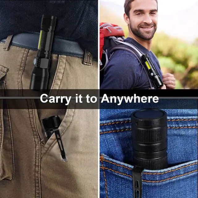 Alt view image 3 of 7 - Rechargeable Flashlights, 3 in 1 Super Bright Black Light Flashlights 1200 Lumens, 7 Modes, Zoomable, IPX6 Waterproof Flash Light Recharchable for Camping, Emergency, Pet Clothing Detection 2 Pack