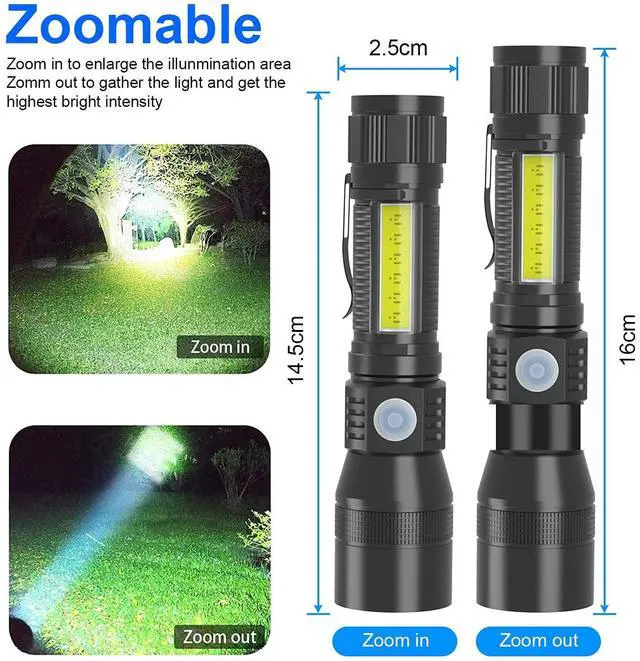 Alt view image 7 of 7 - Rechargeable Flashlights, 3 in 1 Super Bright Black Light Flashlights 1200 Lumens, 7 Modes, Zoomable, IPX6 Waterproof Flash Light Recharchable for Camping, Emergency, Pet Clothing Detection 2 Pack