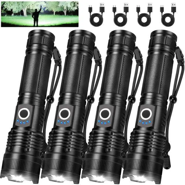 Main image of Rechargeable Flashlights High Lumens, 4 Pack 99,000 Lumens Led Flashlights with 5000Ah attery, Waterproof Powerful Flash Light Multifunctional Flashlights for Home Camping Hiking