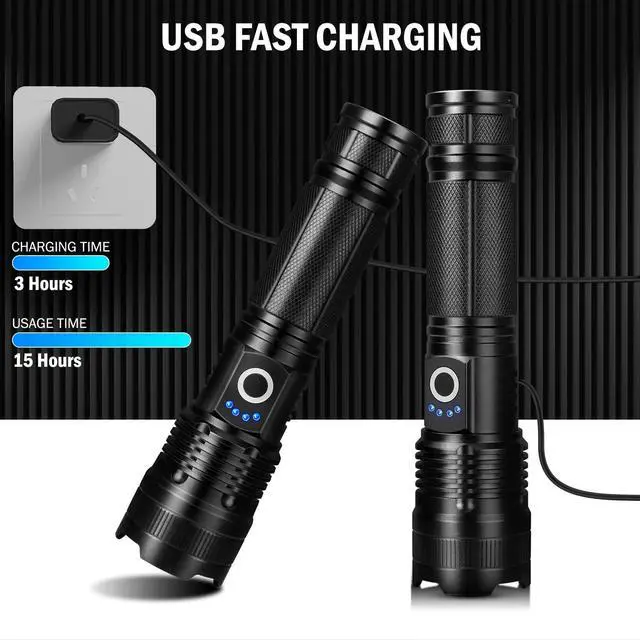Alt view image 3 of 7 - Rechargeable Flashlights High Lumens, 4 Pack 99,000 Lumens Led Flashlights with 5000Ah attery, Waterproof Powerful Flash Light Multifunctional Flashlights for Home Camping Hiking