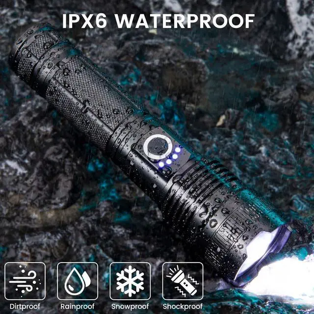 Alt view image 7 of 7 - Rechargeable Flashlights High Lumens, 4 Pack 99,000 Lumens Led Flashlights with 5000Ah attery, Waterproof Powerful Flash Light Multifunctional Flashlights for Home Camping Hiking