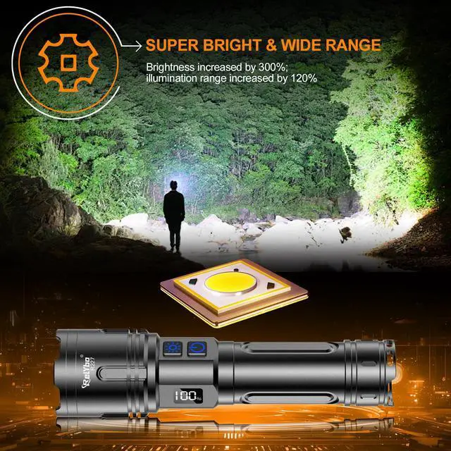 Alt view image 2 of 7 - Rechargeable Flashlights High Lumens, LED Flashlight 100000 Lumens, Super Bright High Powered Flashlights, Long Rang 5000 FT, 2 Switch, Powerful Flashlights for Home Emergency Camping