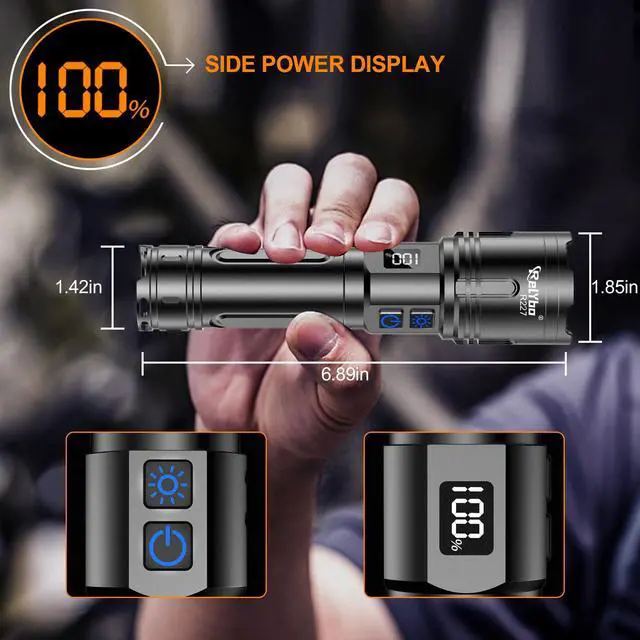 Alt view image 6 of 7 - Rechargeable Flashlights High Lumens, LED Flashlight 100000 Lumens, Super Bright High Powered Flashlights, Long Rang 5000 FT, 2 Switch, Powerful Flashlights for Home Emergency Camping