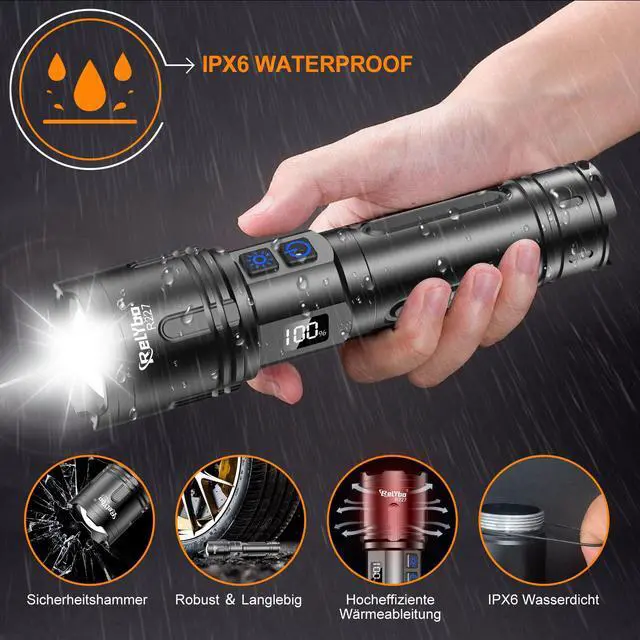 Alt view image 7 of 7 - Rechargeable Flashlights High Lumens, LED Flashlight 100000 Lumens, Super Bright High Powered Flashlights, Long Rang 5000 FT, 2 Switch, Powerful Flashlights for Home Emergency Camping