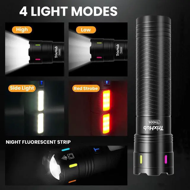 Alt view image 2 of 7 - Rechargeable Flashlights 990,000 High Lumens, Super Bright Flash Light Long Range 5000ft, 4 Mode with Red LED Flashing Tactical Flashlight, High Powered Flashlight High Beam for Home Emergency Camping