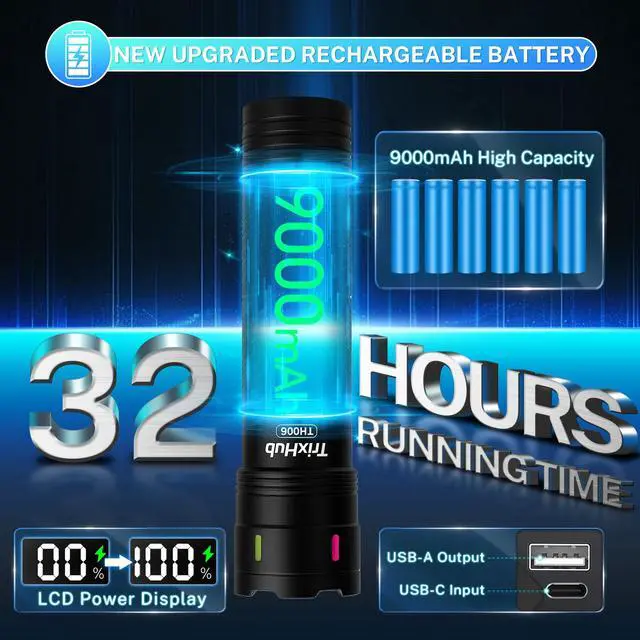 Alt view image 4 of 7 - Rechargeable Flashlights 990,000 High Lumens, Super Bright Flash Light Long Range 5000ft, 4 Mode with Red LED Flashing Tactical Flashlight, High Powered Flashlight High Beam for Home Emergency Camping