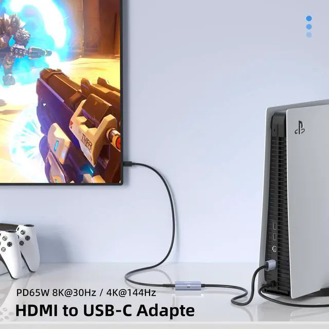 Alt view image 2 of 7 - 8K@30Hz HDMI 2.1 to USB-C Adapter, 4K@144Hz, 0.5m Graphene Cable with PD 65W Charging,HDMI Male to Type-C Female for USBC Monitor, Laptop, PS5, Xbox