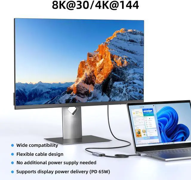 Alt view image 4 of 7 - 8K@30Hz HDMI 2.1 to USB-C Adapter, 4K@144Hz, 0.5m Graphene Cable with PD 65W Charging,HDMI Male to Type-C Female for USBC Monitor, Laptop, PS5, Xbox
