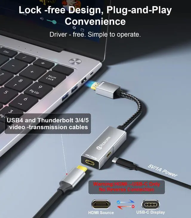 Alt view image 2 of 7 - HDMI to USB C Adapter 4K 60Hz | Uni-Directional HDMI Source to Type-C Display Adapter for AR Glasses XREAL OneAir 2 Pro/VITURE Pro/RayNeo Air 2s/Rokid,PS5,Portable Monitors