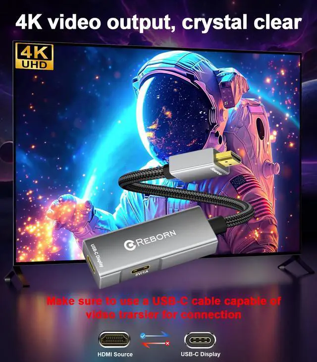 Alt view image 4 of 7 - HDMI to USB C Adapter 4K 60Hz | Uni-Directional HDMI Source to Type-C Display Adapter for AR Glasses XREAL OneAir 2 Pro/VITURE Pro/RayNeo Air 2s/Rokid,PS5,Portable Monitors