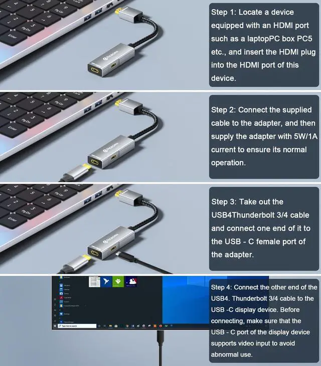 Alt view image 7 of 7 - HDMI to USB C Adapter 4K 60Hz | Uni-Directional HDMI Source to Type-C Display Adapter for AR Glasses XREAL OneAir 2 Pro/VITURE Pro/RayNeo Air 2s/Rokid,PS5,Portable Monitors