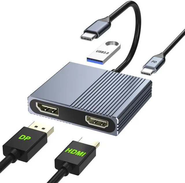 Main image of USB C to HDMI and DisplayPort Adapter, 4K @60Hz Dual Monitor Adapter for Dell/HP/Mac Laptops, USB Type C to Display Port and HDMI Multiport with USB3.0/PD, USB C Hub, Docking Station Dual Monitor