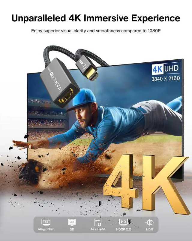 Alt view image 2 of 6 - 4K@60Hz Active Mini DisplayPort to HDMI Adapter 2Pack, Thunderbolt 1&2 to HDMI, Mini DP to HDMI Adapter for MacBook Air/Pro, Surface Pro/Dock/Book, Monitor, Projector-Grey