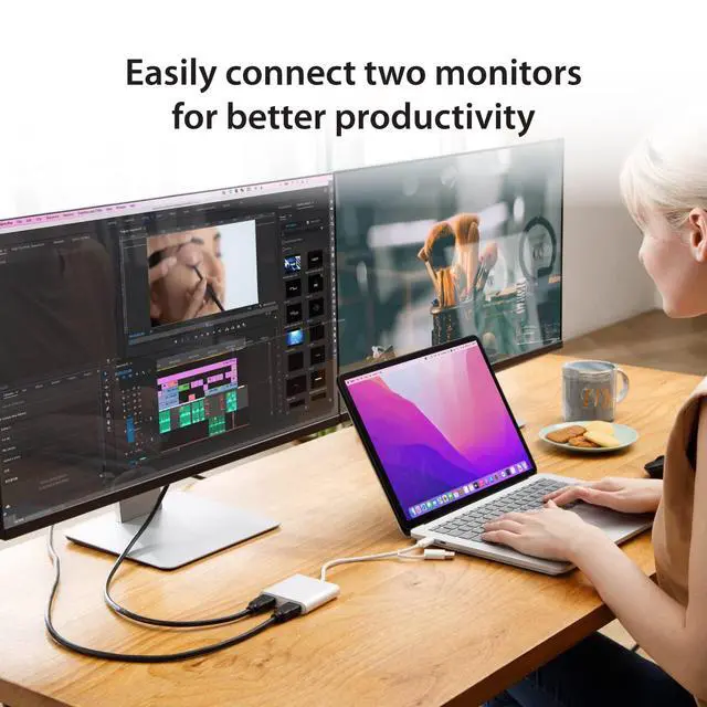 Alt view image 2 of 7 - USB-C to Dual HDMI Multi-Monitor Adapter with USB Type-A convertor | 4K + 2K | Compatible with Windows and Mac (JCA365)