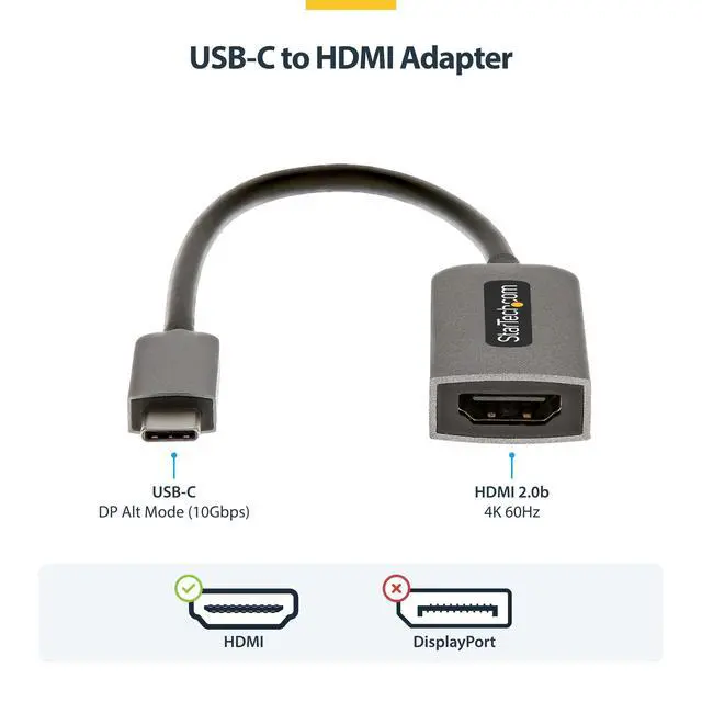 Alt view image 2 of 7 - USB-C to HDMI Adapter, 4K 60Hz Video, HDR10, USB-C to HDMI Monitor Dongle, USB4 / Thunderbolt Compatible